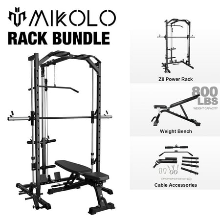 Mikolo Smith Machine Home Gym, Multi-Functional Squat Rack with Lat Pull Down System, Workout Station with Weight Bar, Bend Peg and Other Functional Attachments
