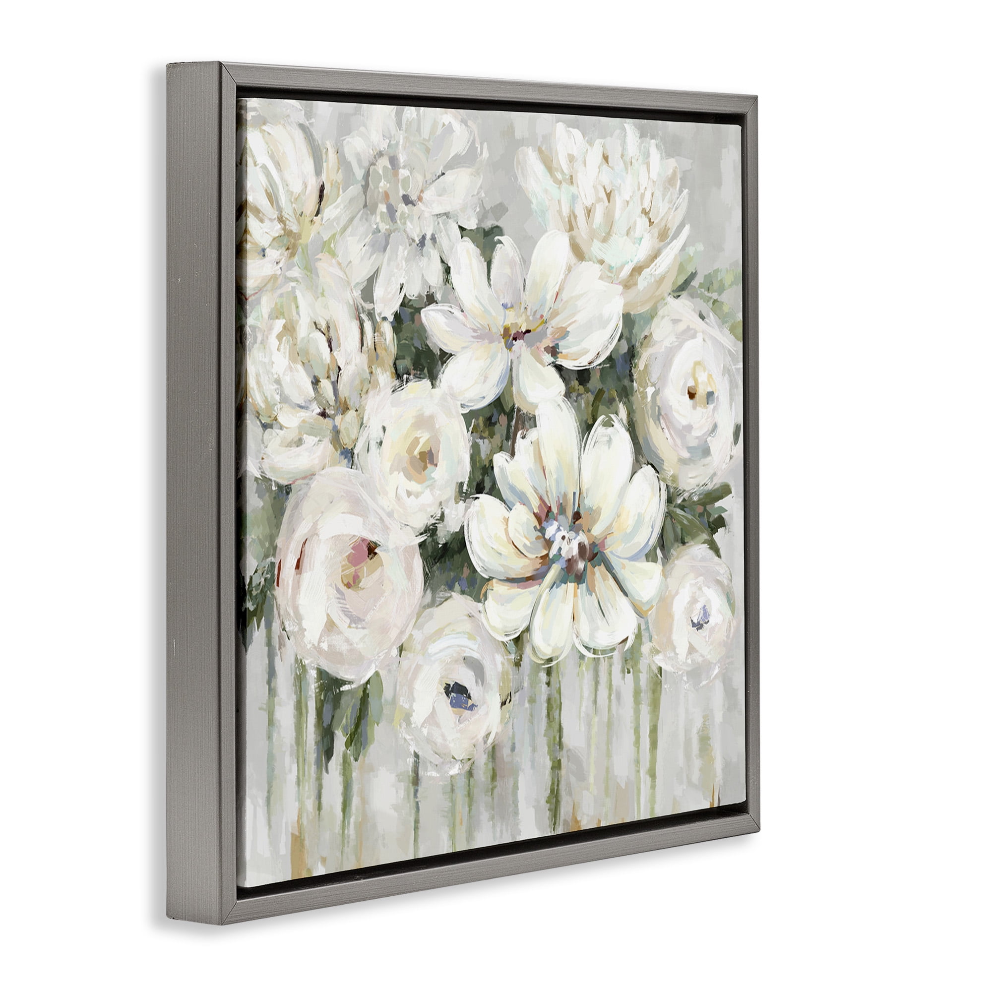 Stupell Industries Abstract Bouquet with Greenery Botanical & Floral Painting Gray Floater Framed Canvas Art Print Wall Art, 18 x 18
