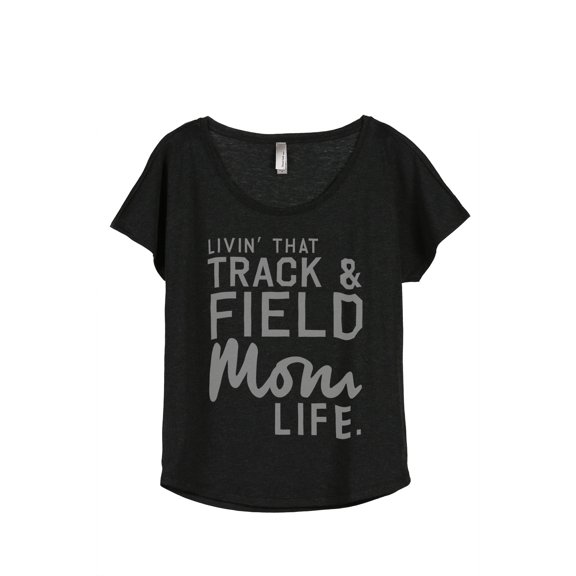Thread Tank Livin' That Track And Field Mom Life Women's Fashion Relaxed Slouchy Dolman T-Shirt Tee Heather Black Small