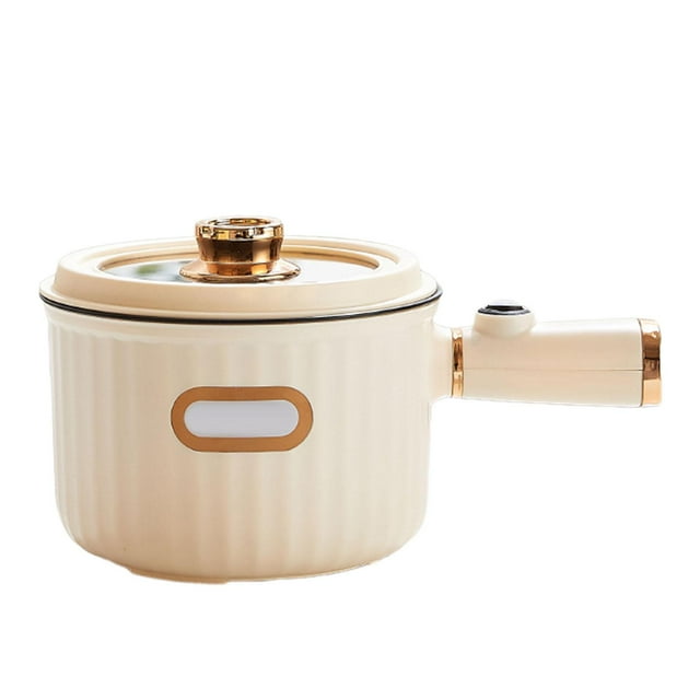 Cuiseur Électrique, Cuiseur Électrique pour Nouilles Fondue Chinoise Cuiseur Ramen, Cuiseur à Riz Électrique 1,6 L Mini Machine de Cuisson, Marmite Électrique Casserole en Acier Inoxydable, Cuiseur Multifonction portable Beige
