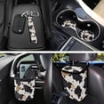 thumbnail image 3 of Jeiento Cow Print Car Seat Cover Set of 12 Steering Wheel Cover Seat Belt Pads Garbage Bag Air Vent Pocket Car Coasters Keychain Fit for SUV Truck Van Sedan Black Brown, 3 of 7