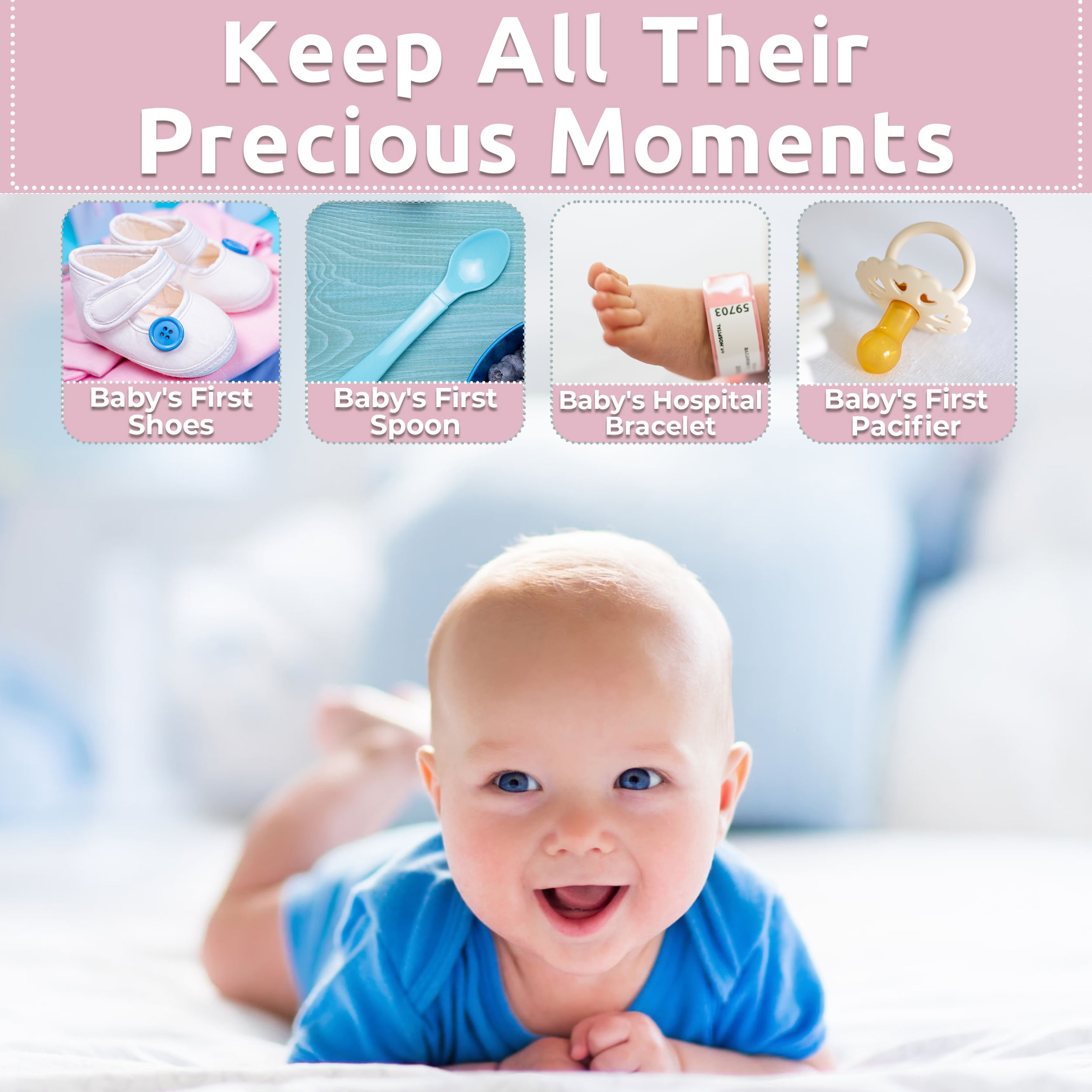 Votum Baby Milestone Keepsake Storage Box for Newborn Boys and Girls - Pink Fairytale