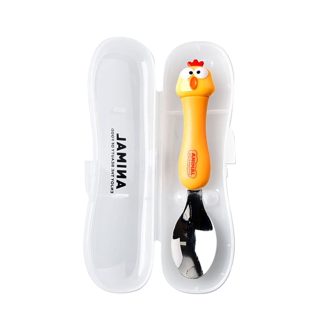 Cucharas de acero inoxidable para niños, vajilla portátil para estudiantes, cucharas de animales de dibujos animados encantadores