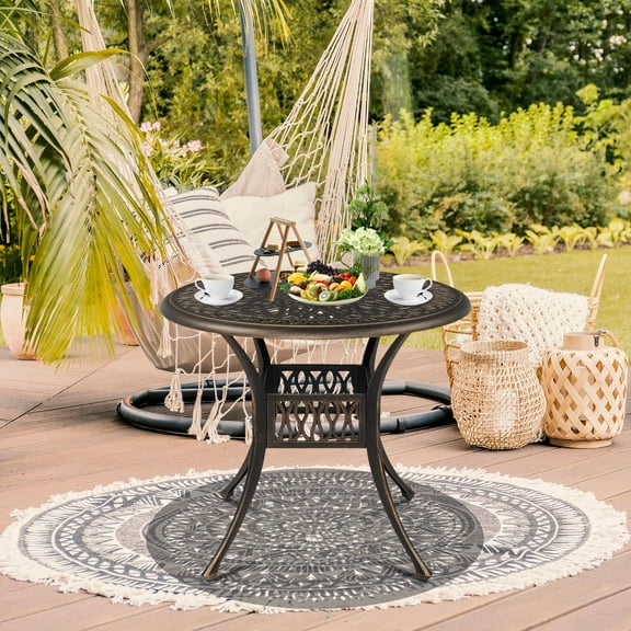 GoDecor 35 in Aluminum Round Side Table, Outdoor, Patio Dining Table, Heavy Duty Table, Bronze