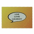 thumbnail image 1 of Live Laugh Love Cutting Board, Comicbook Style Speech Bubble with a Words on Halftone Background, Decorative Tempered Glass Cutting and Serving Board, Small Size, Orange Yellow Black, by Ambesonne, 1 of 1