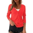thumbnail image 2 of Red Cropped Sweaters Women's V Neck Cardigan Sweater Plus Jacket Solid Color Knitted Oversized For Women, 2 of 4