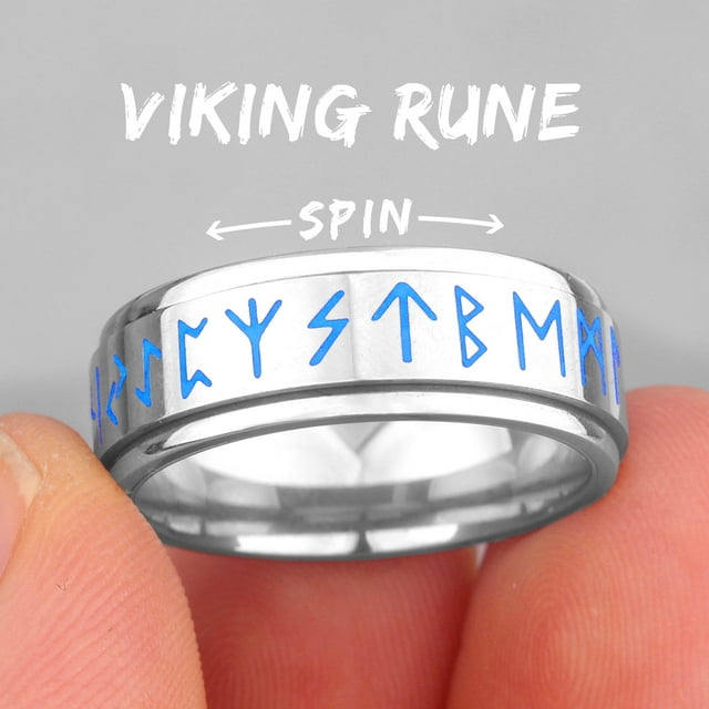 Viking Rune Spin Bagues Lumineuses en Acier Inoxydable pour Hommes Simple Rétro Unique pour Homme Bijou Petit Ami Cadeau Créativité Vente en Gros R603-Argent 10