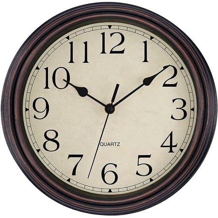 Foxtop Retro Silent Non-Ticking Round Classic Clock Quartz Decorative Battery Operated Wall Clock for Living Room Kitchen Home Office 12 Inch (Bronze)