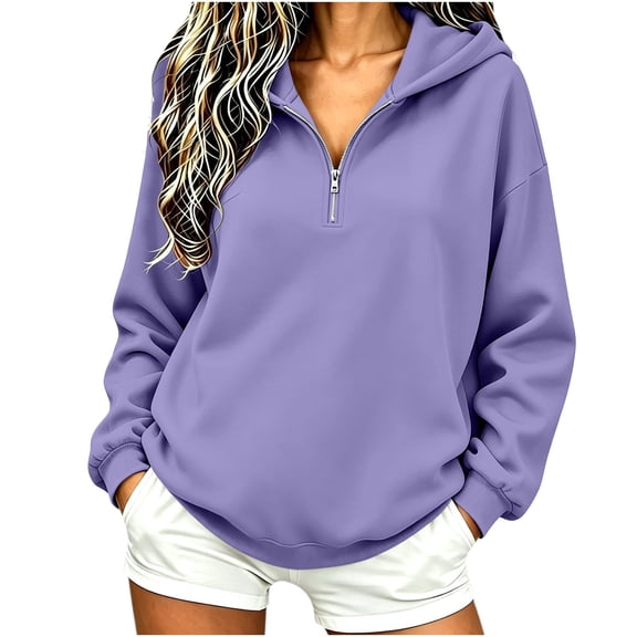 Luvrsol Womens Hoodie Solid Long Sleeved Pullover Sweatshirt Casual Layering Tops S-2XL