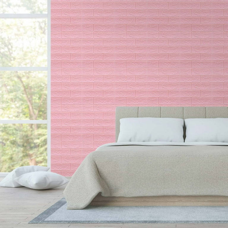 YUEHAO New PE Foam 3D DIY Wall Decor Embossed Brick Stone Color Tile Splicing 3D Foam Tile Wall Sticker Pink