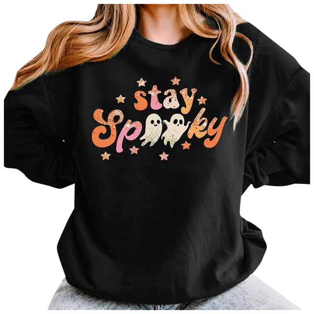 VBARHMQRT Fall Sweatshirts for Women 2024 Ladies Fashion Print Long Sleeve Round Neck Sweater