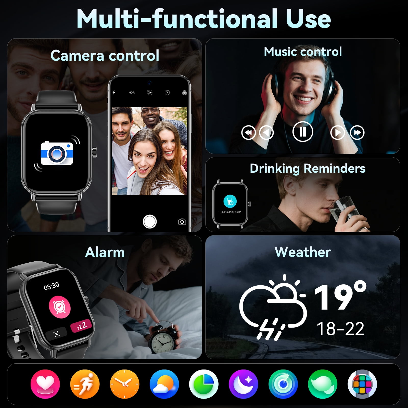 Smart Watch for Women Men, Fits for Android and IPhone Devices, Fitness Tracker/pedometer, 1.85-inch Smartwatch Gift, Answer/Make Calls/120 Sports Modes, IP68 Water-Resistant Fitness Watch (Black)