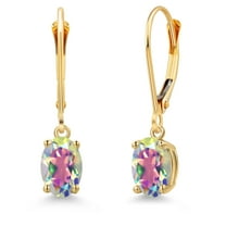 Gem Stone King 14K Yellow Gold Mercury Mist Mystic Topaz Earrings for Women | 2.00 Cttw | Gemstone November Birthstone | Oval 7X5MM
