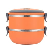 YIKA Tupperware Container Double-layer Portable Lunch Box Circular Fresh-keeping Box Stainless Steel Insulated Student Office Worker Lunch Box Bento Boxes Kitchen Storage Orange