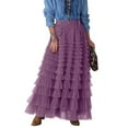 thumbnail image 2 of Lnzyyephy Women's Long Skirt Multilayer Mesh Pleated High Waist High Stretch Elegant Solid Color Cake Skirt, 2 of 7