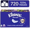 Kleenex Ultra Soft Facial Tissues, 4 Flat Boxes, 180 Tissues per Box, 3-Ply
