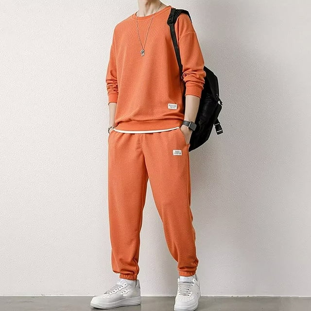 Men's Suit Set Knit Tracksuit Top and Bottom for Everyday Casual Fall Athletic Comfort with Clean Solid Design