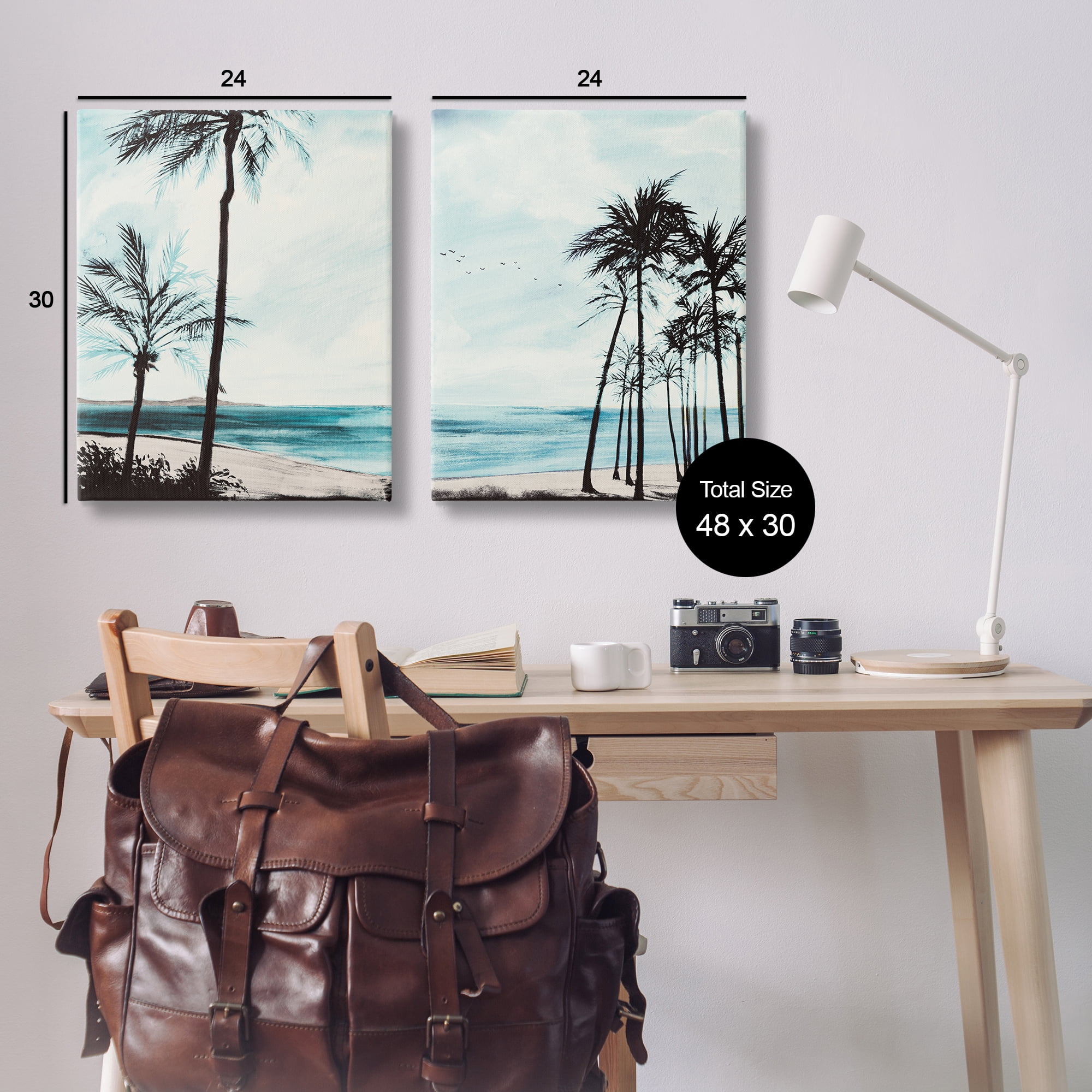 Stupell Industries Tropical Palm Seaview Landscape & Nature Painting Wrapped Canvas Art Print Wall Art, 24 x 30, Set of 2