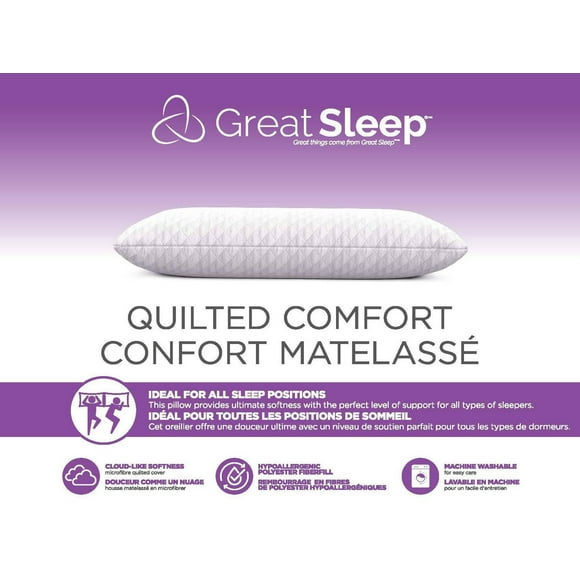 Great Sleep Pinsonic Quilted Pillow, 20x28"