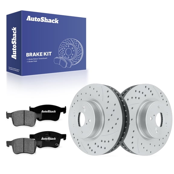 AutoShack Front Vented Drilled & Slotted Coated Brake Rotors Silver Matte Finish   Premium Ceramic Pads 6-PC Brake Kit Replacement for 2018-2024 Honda Accord TurboGuard 12.26" (311.5 mm)