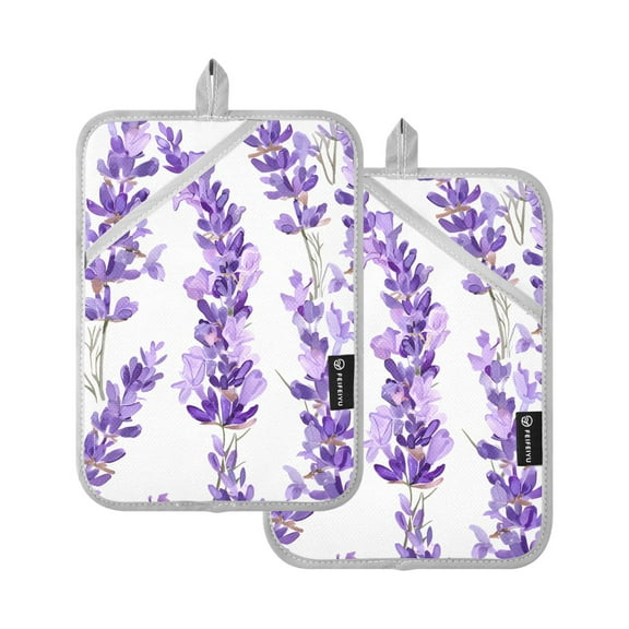 Pot Holders Set of 2 Heat Resistant 338℉ Kitchen Oven Gloves Potholder Cooking Baking Microwave Mitts Lavender Flowe