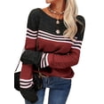 thumbnail image 2 of Langwyqu Spring Fall Striped Long Sleeve Round Neck Knit Sweater Casual Pullover, 2 of 4