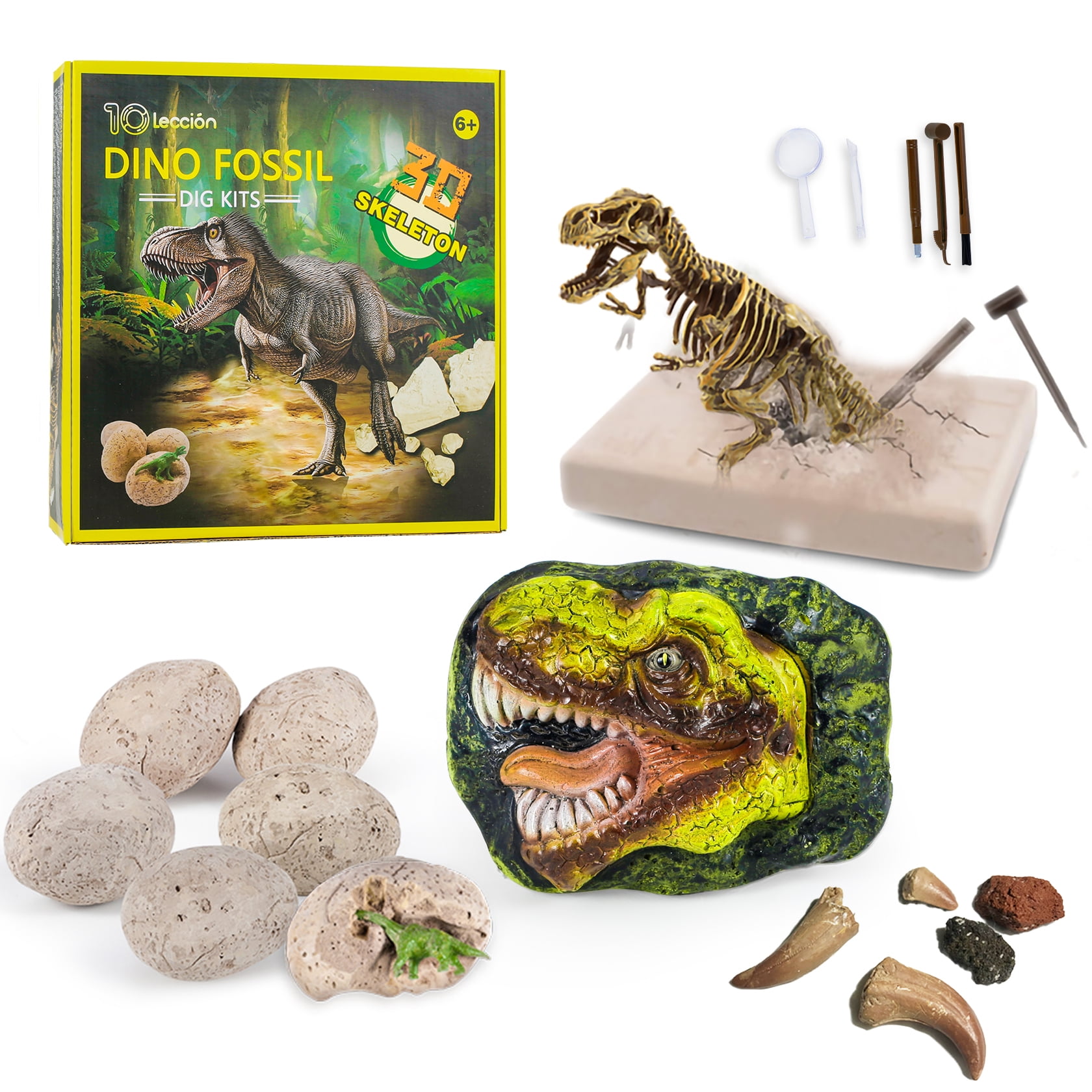 Dig Your Own Dinosaur Fossils Excavation Kit Kids Gift Jurassic Skeleton 4 Dinos 