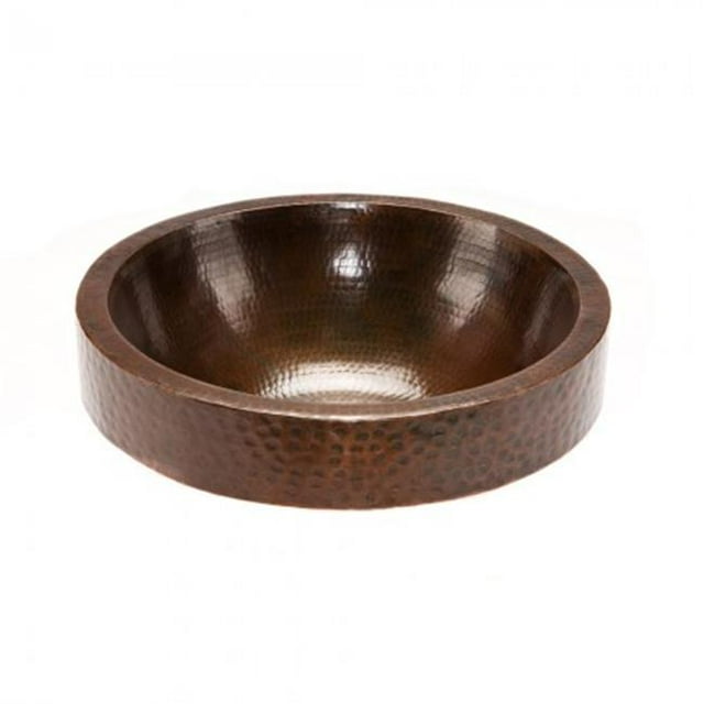 Premier Copper Products VR17SKDB 17 Po Bateau à Jupe Ronde Martelé Évier en Cuivre