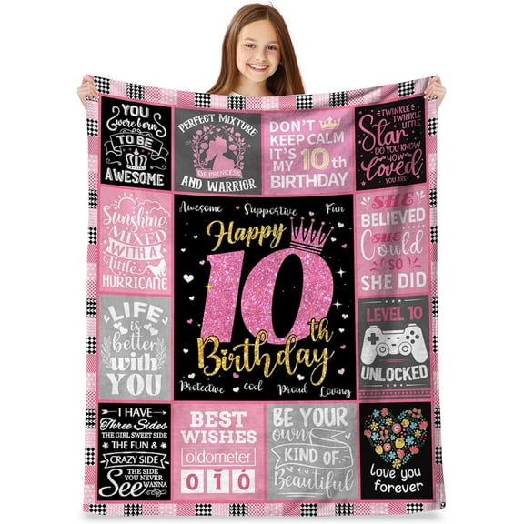 LHSHID Teenage Girls 10th Birthday Gifts Throw Blanket Happy 10th Birthday Decorations Blanket for Girls Birthday Gifts for 10 Year Old Girl Daughter Bestie Sister 30"x40"