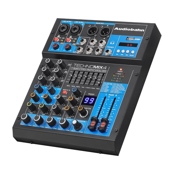 Mezcladora Portátil De 4 Canales Audiobahn TECHNOMIX4 Bluetooth USB MP3
