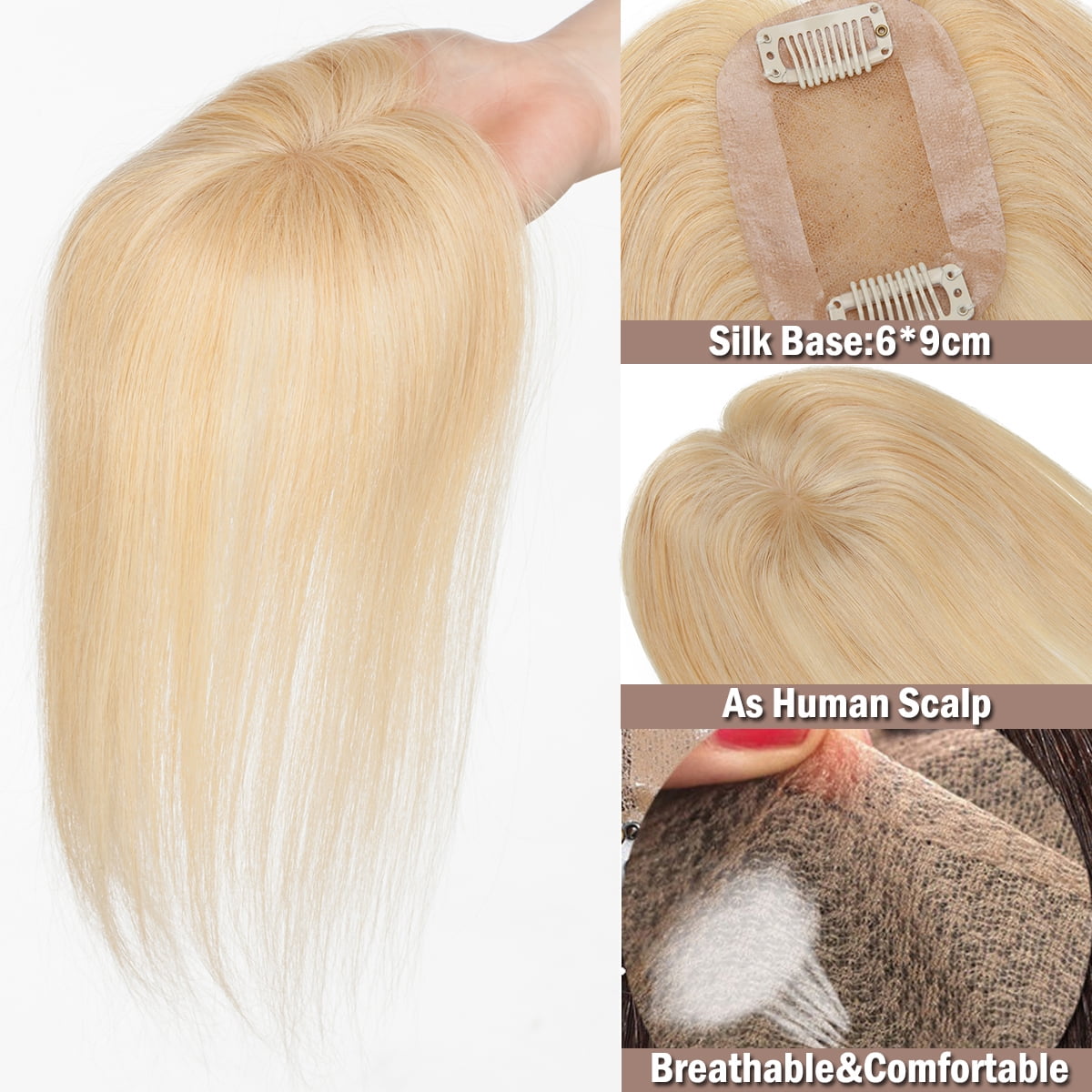 SEGO Clip in Hair Extensions Human Hair Toppers 100% Real Human Hair Silk Base Topper for Thinning Hair Natural Black Hair Pieces
