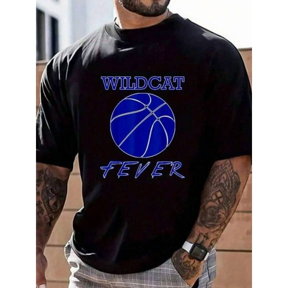 100_ Cotton Wildcat Fever Basketball Wildcats T-Shirt Street Hip-Hop Style Men's T-Shirt Vintage Shirts Graphic Tees Band T Shirts Halloween Fgift Funny T Shirts ,Printed & Shipped In USA