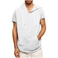 thumbnail image 2 of T-shirts for men Plus Size under $5 Short Sleeve Hooded Solid Color Shirt Casual Hoodie Top White L, 2 of 6