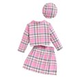 thumbnail image 4 of Odeerbi 3-10 Years Toddler Girls Plaid Wool Skirt Set Long Sleeve Notched Lapel Blazer Jacket A-Line Dress with Beret Hat Three-piece Set Cute Lattice Print Outfits Toddler Girls Clothes, 4 of 9