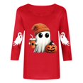 thumbnail image 2 of Jewelreauty Halloween T Shirts Women Teens Funny Ghost Pumpkin Printed Graphic Tee 3/4 Sleeve Crewneck Tops (XL, Red), 2 of 6