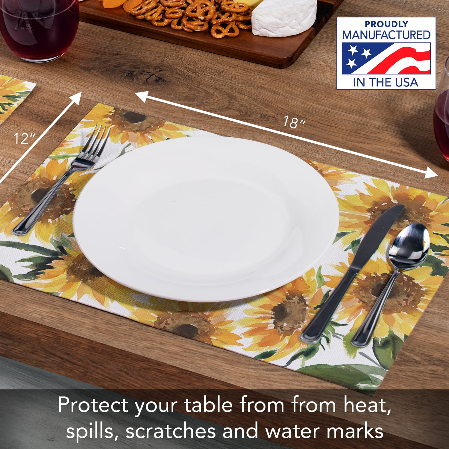 Highland Home Sunflowers 4-Pack Cotton Blend Washable Placemats