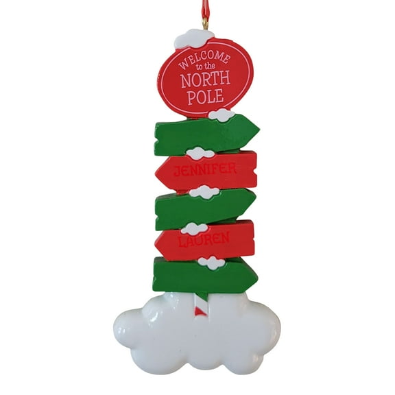 North Pole Sign Holds 5 Names Round Disc Ornament