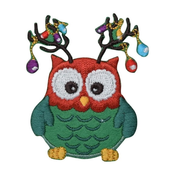 Christmas Owl - Lights in Antlers - Iron on Applique/Embroidered Patch