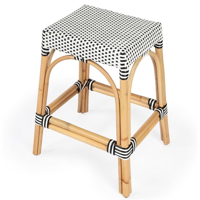 Butler Specialty Company Robias Rattan 24.5" Counter Stool - White & Black Dot