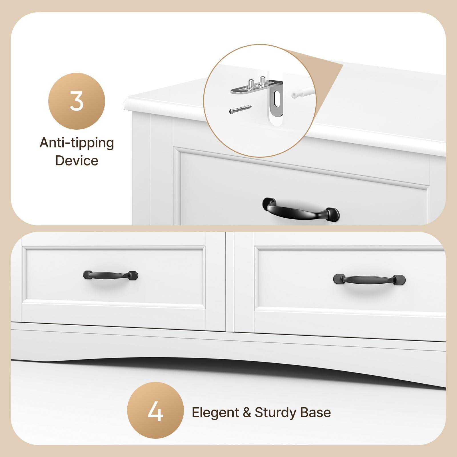 Lofka 6 Drawer Dresser for Bedroom, White Modern Double Chest of Drawers, Anti-Tip Safety Storage Dresser with Metal Handles, Wood Organizer for Guest Room Small Apartment