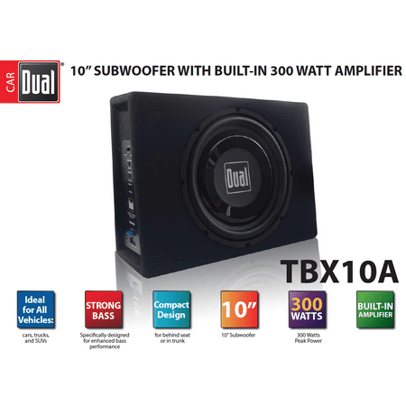 Dual Electronics TBX10A 10 inch Shallow High Performance Powered Enclosed Subwoofer with Built-In Amplifier & 300 Watts of Peak