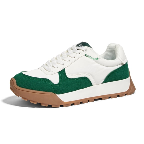 LUCKY STEP Comfort Retro Color Blocked Sneakers Fashion Casual Shoes,White&Green,Womens