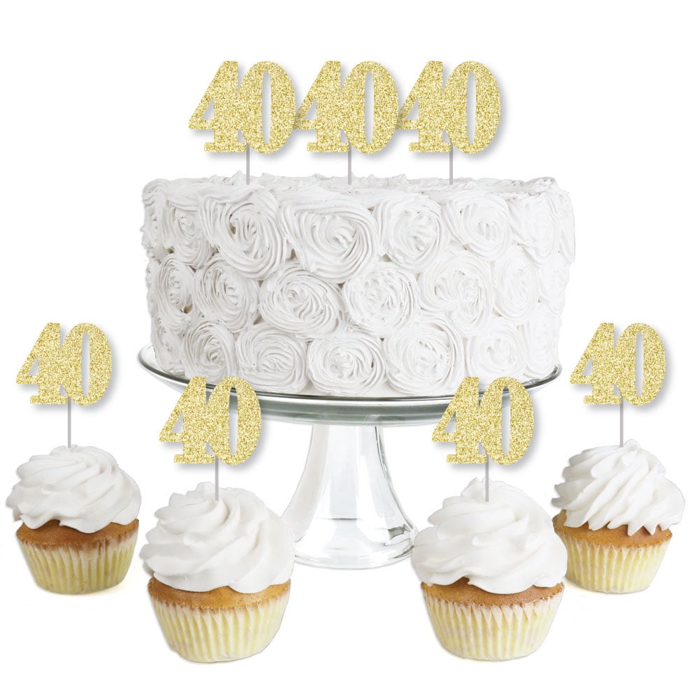 Glittery Gold Pack of 10 Number 40 Party 40th Birthday Cupcake Toppers