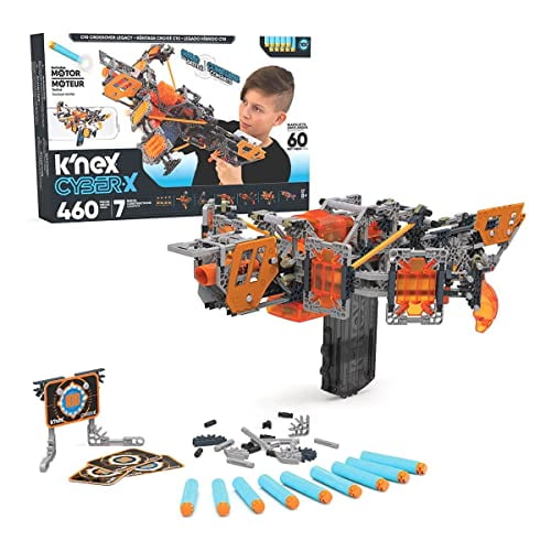 K'NEX Cyber-X C10 Crossover Legacy with Motor - Blasts up to 60 ft - 460 Pieces, 7 Builds, Targets, 10 Darts - Great Gift Kids 8+, Includes 460 K'NEX Parts and Pieces