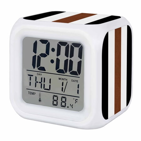 Brown Black White Boho Digital Alarm Clock for Bedrooms, Smart LED Alarm Clock with 7 Color Changing Night Light, Contemporary Modern Art Silent Wake Up Clocks for Sleep Study Cooking 3.2x3.2