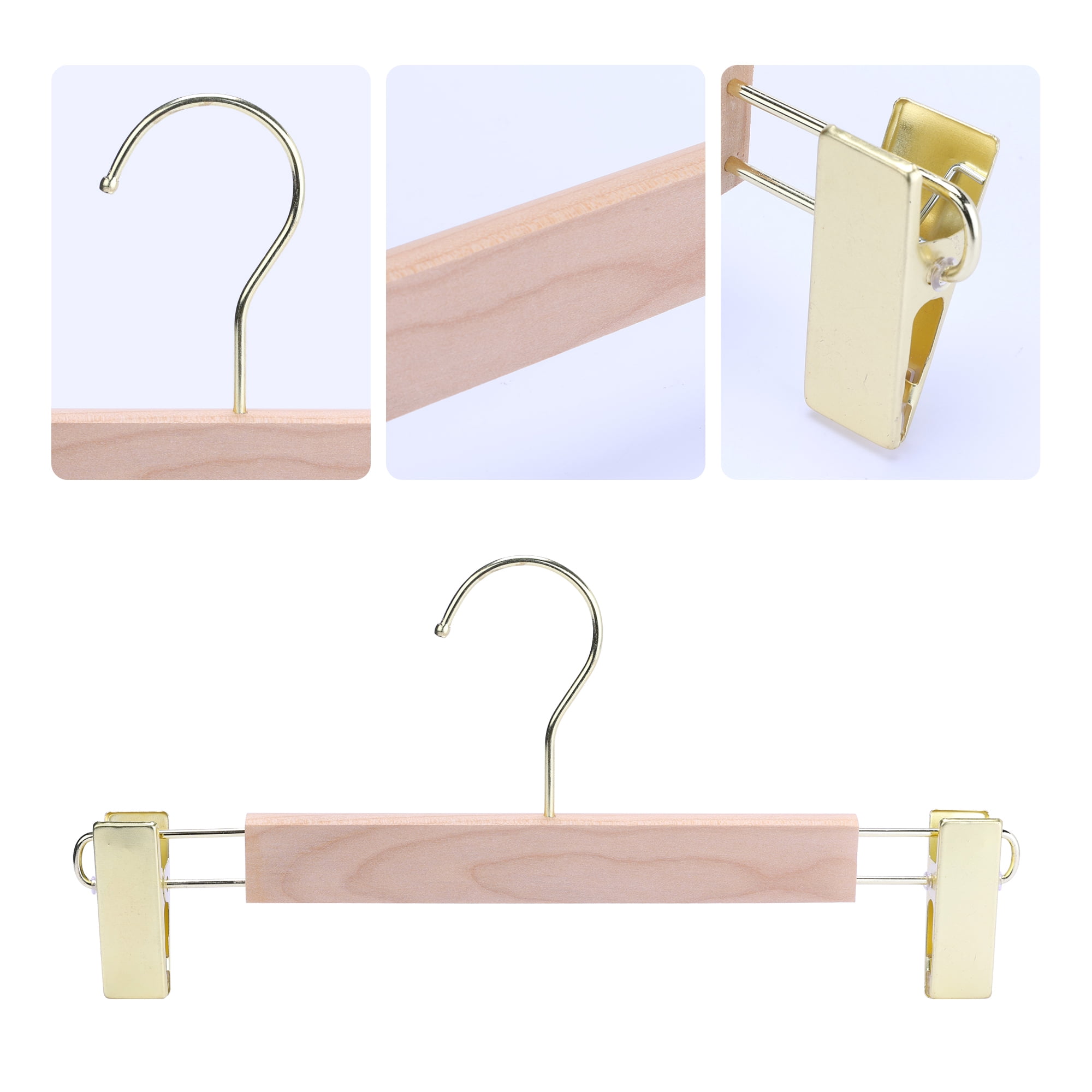 Unique Bargains Wood Hangers Clothes Hangers with Pinch Clips 10 Packs Gold