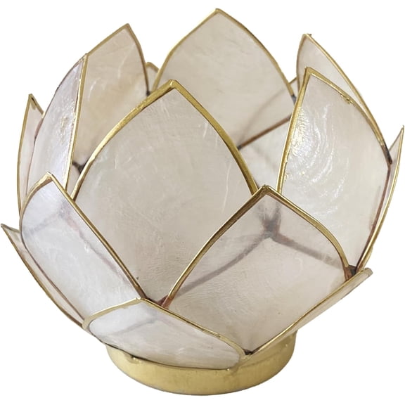 Bowery Hill Handcrafted Blooming Lotus Capiz Shell Tea Light Holder in Natural