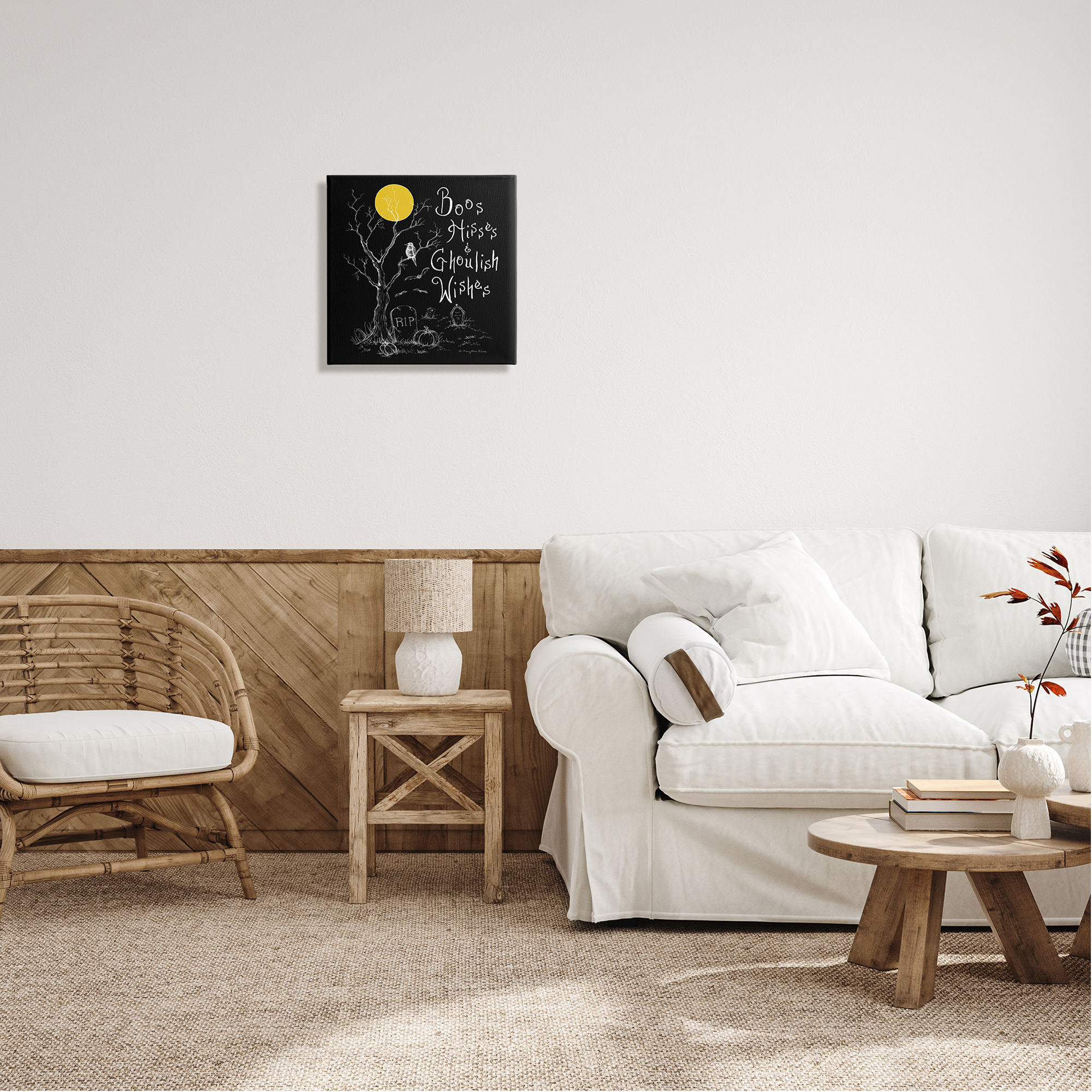Stupell Industries Spooky Dark Halloween Phrase Holiday Painting Gallery Wrapped Canvas Print Wall Art, 17 x 17