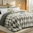 thumbnail image 6 of Aisbo Full Size Quilted Comforter - Geometric Diamond Pattern Microfiber All Season Bedding, Machine Washable, Gray & White, 6 of 8