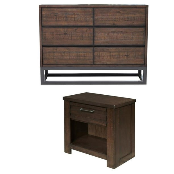 Ruff Hewn 2 Piece Rustic Dresser And Nightstand Set In Brown Walmart Com Walmart Com